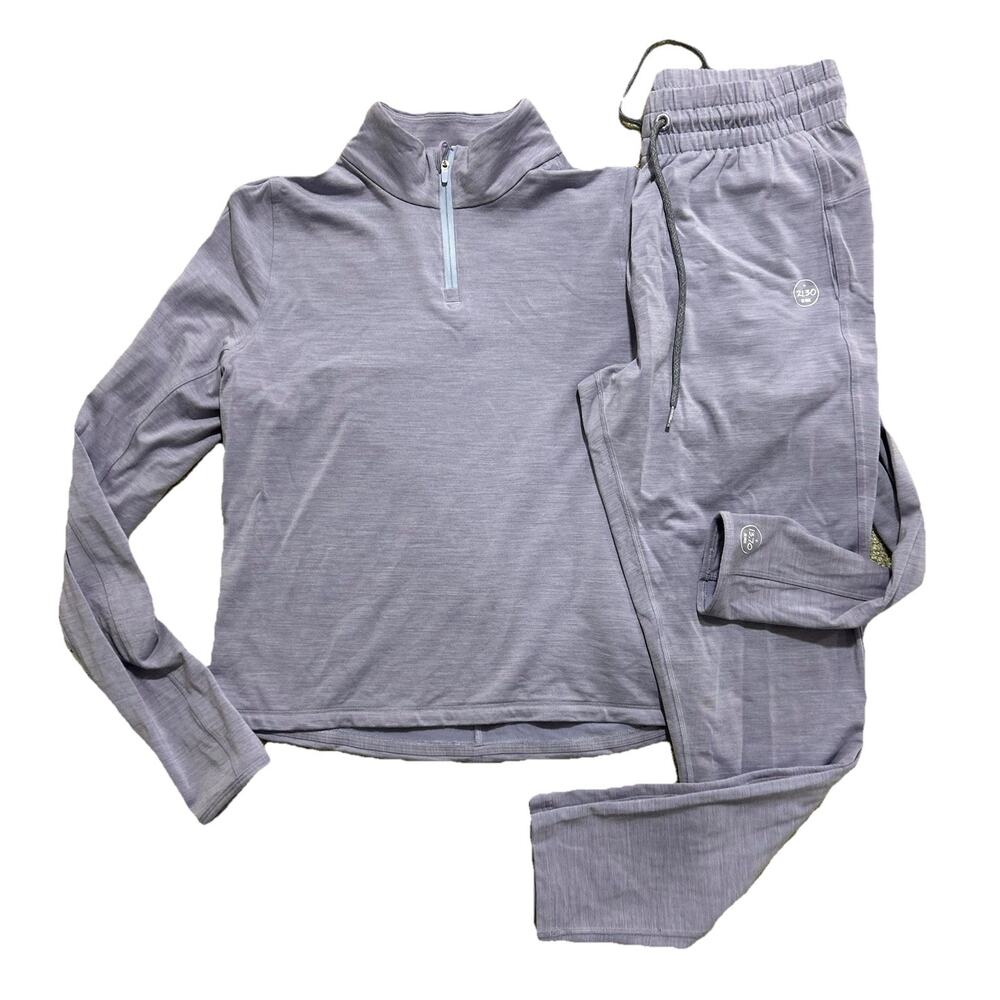 Allbirds Small Natural Run Tencel Merino Wool 1/4 Zip & Pants Set Purple Hush